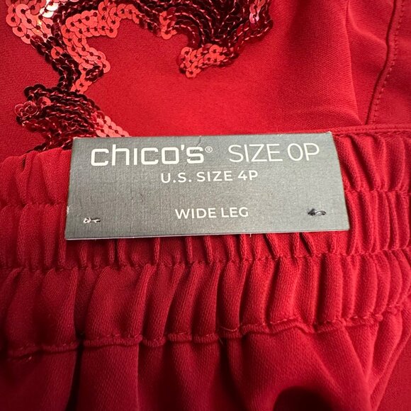 Chico's Pants Size 0 P NWT Red Pull On Sequin Wide Leg Holiday Red Allure Petite - Picture 5 of 12
